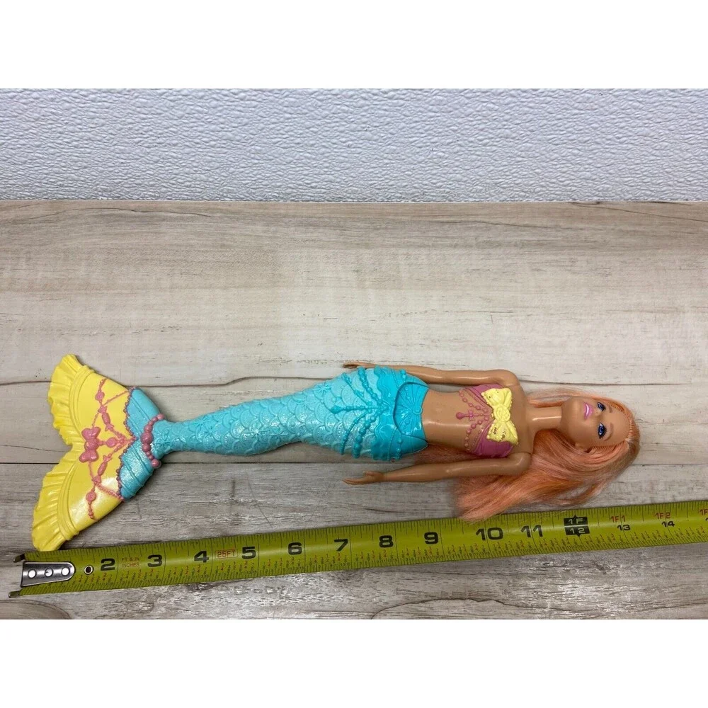 2017 Mattel Barbie Mermaid Doll Aqua Yellow Tail Peach Pink Hair 13in Tall